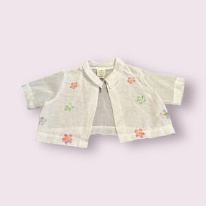Vintage Girls Floral Embroidered Open Front Collar Shirt Size 6